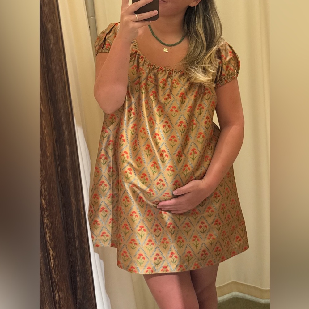 Ophelia Dress - Lattice Floral Khaki Mini Dress with Red Accent-SOLD OUT ONLINE